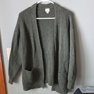a new day Olive Ribbed Open-Front Cardigan with Pockets